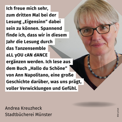 Portrait von Andrea Kreuzheck. Daneben ihr Zitat.