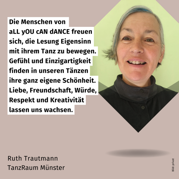 Portrait von Ruth Traumann. Daneben ihr Zitat.