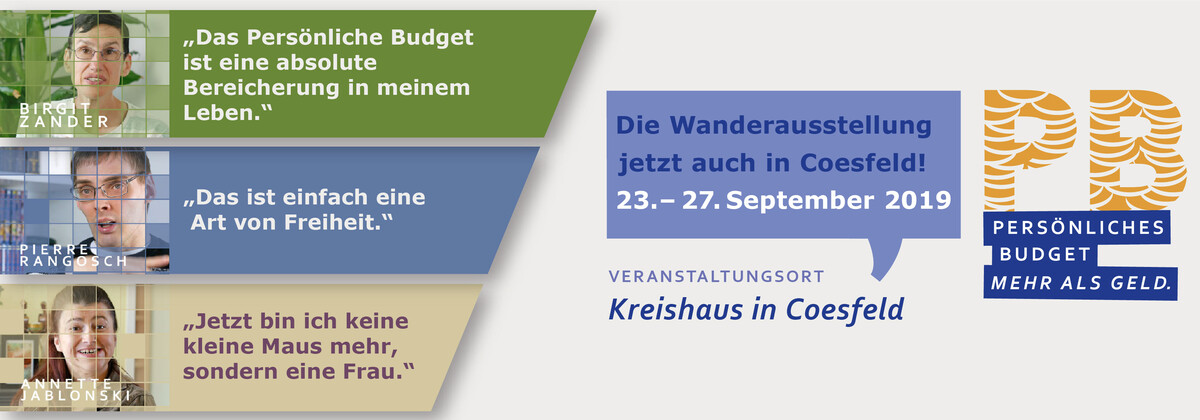 Eine Grafik zur Wanderausstellung Persönliches Budget Mehr als Geld! 23.-27.09.2019 in Coesfeld