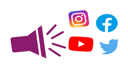 Symbole von Instagram, Facebook, YouTube, Twitter