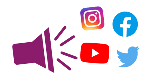 Symbole von Instagram, Facebook, YouTube, Twitter