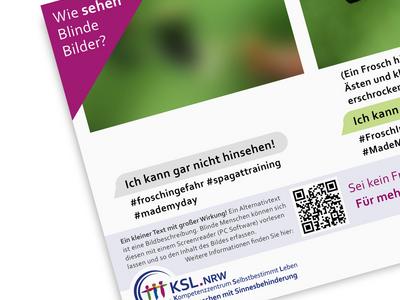 Der Ausschnitt eines Plakates. In der Ecke steht "Wie sehen Blinde Bilder". Unten ist das Logo des KSL-MSi-NRW abgebildet.