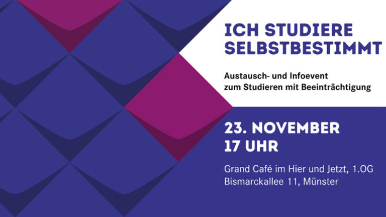 Flyer der Veranstaltung mit Titel der Veranstaltung und dem Datum 23.11.2023, 17 Uhr im Grand Café im Hier und Jetzt, 1. OG, Bismarckallee 11, Münster