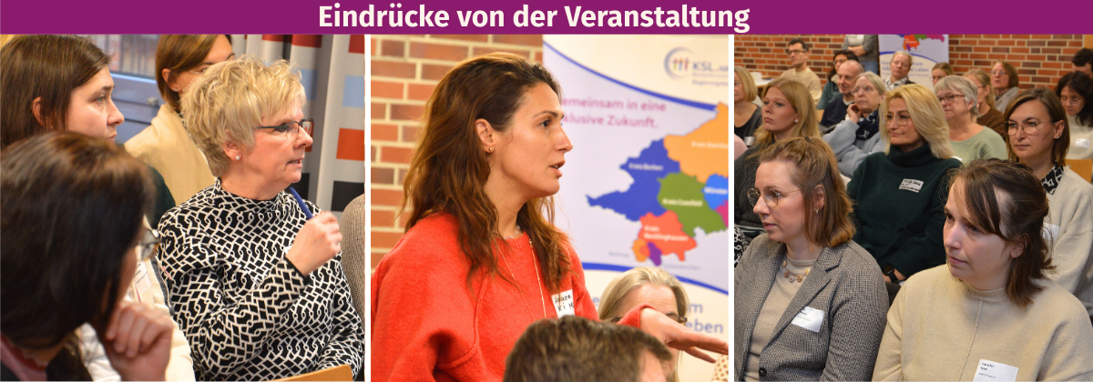 Die Fotocollage zeigt verschiedene Teilnehmende im Gespräch.