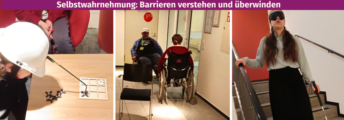 Drei Fotos mit Barrieren im Alltag.