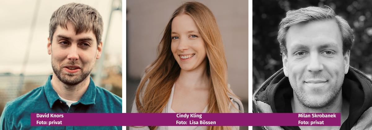 Das Bild zeigt drei Personen. Links ist David Knors. Er spielt im Film die Rolle des Florian. In der Mitte ist Cindy Kling. Sie spielt die Rolle der Kati. Rechts ist Milan Skrobanek. Er hat die Regie geführt.