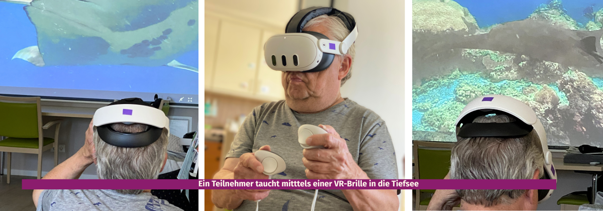 EinTeilnehmer taucht mittels einer VR-Brille in die Tiefsee. 