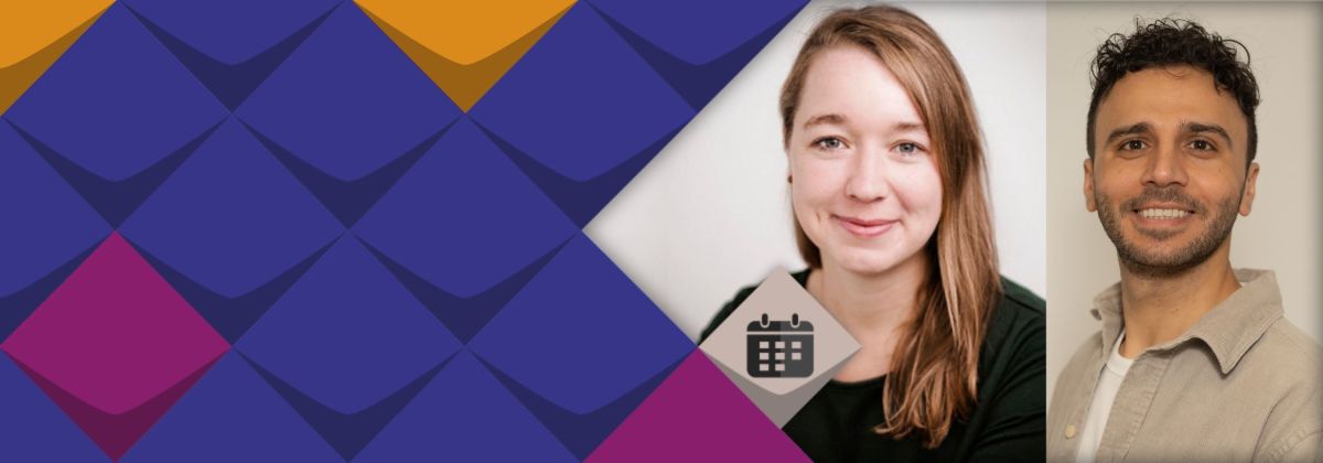 Portrait von Anne Wohlfahrt vom KSL.Detmold. Eine weiblich gelesene Person mit hellbraunen langen Haaren. Daneben ein Portrait von Maher Seger vom KSL.Münster. Eine männlich gelesene Person mit schwarzen kurzen Haaren und kurzem Bart.